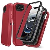 TOPAUX for iPhone 16e Case Heavy Duty Full Body Drop Protection Multi-Layer Impact Resistant Flexible Soft Skin Anti-Shock Protective Hard Shell Hybrid TPU Bumper with Port Cover for iPhone 16e Red