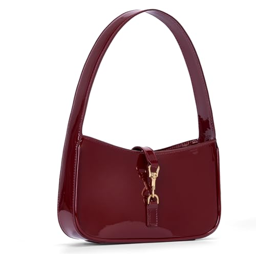 JQWSVE Shoulder Bags for Women Burgundy Purse Trendy Small Handbag Faux Leather Shoulder Purse Everyday Bag