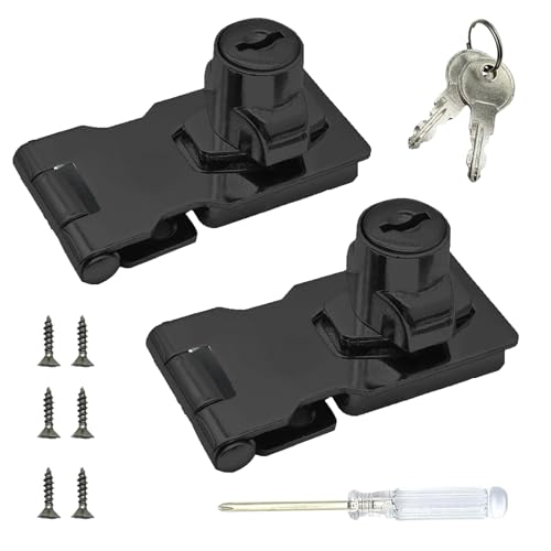 Image of 2 Pack Keyed Hasp Locks 2.5 Inch, Zinc Alloy Hasp Latches with Key, Twist Knob Keyed Locking Hasp Safety Hasp Door Lock for Drawer, Cabinets, Gates, Closets, Small Door(Black)