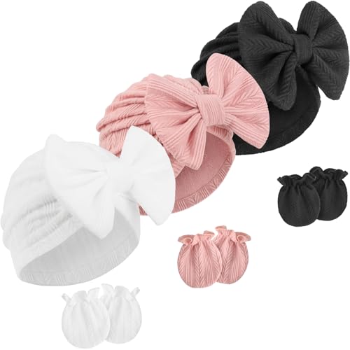 Image of Newborn Baby Hats and Mittens Set Infant Bow Beanie Cap Toddler Gloves Newborn Hospital Hats for Baby Boy Girl Kid