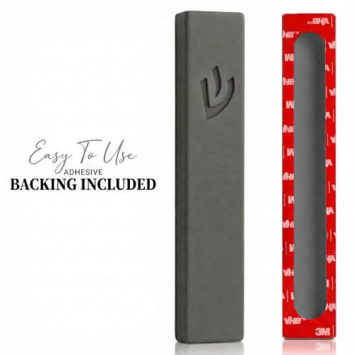 Image of SURI Mezuzah for Door - 7 Inch Dark Gray Concrete Mezuzah Case with Non Kosher Scroll, Self-Stick Jewish Entry Design, Fits a 6 Inch Scroll, Gift Box Included