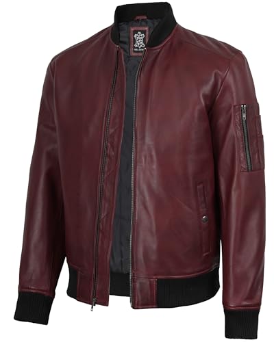 Image of Decrum Bomber Leather Jacket Men - Real Lambskin Casual Leather Jackets for Men with Zip Closure