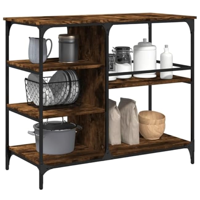 Kitchen Trolley Smoked Oak 39.4x17.7x35.2 Engineered Wood Kitchen Dining Trolleys-MUUkv6ql