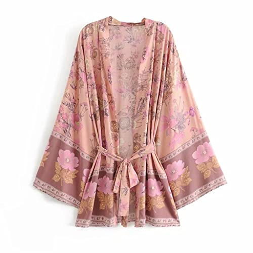Kimono de playa para mujer en rayón con estampado floral y cuello en V talla S