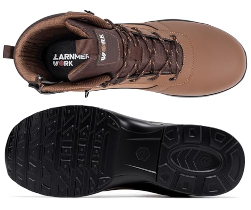 Image of LARNMERN Steel Toe Work Boots Men Water Resistan Shoes | Safety Toe High Top Sneaker Side Zipper Industrail Boot Hiking Tactical Shoe