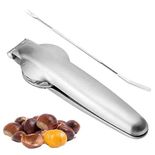 JTMKYO 1 pinza para castañas, 1 aguja de nogal, juego de tijeras multifuncional, cortador de nueces y castañas, pelador de castañas, abridor de acero inoxidable, adecuado para pelar nueces