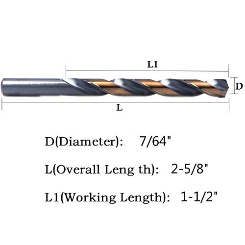 12 Pcs,7/64", Hss Black And Gold Coated Twist Drill Bits, Metal Drill, Ideal For Drilling On Mild Steel, Copper, Aluminum, Zinc Alloy Etc. Pack In Plastic Bag #TOP1