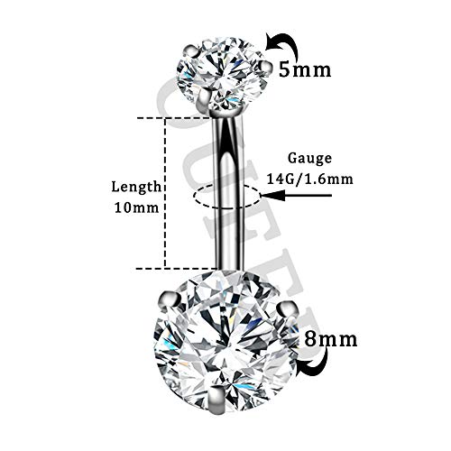 Oufer T-NR005-ROUND Titanium Belly Rings 14G G23 Solid Titanium Faceted Cubic Zirconia Navel Rings Belly Button Body Piercing Jewelry thumb #2