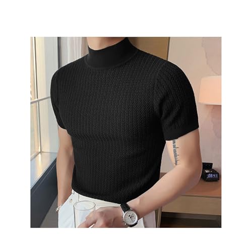 Men's Mock Turtleneck Short Sleeve Casual Basic Pullover Sweater water ripples Knit Pullover Solid color Tee3