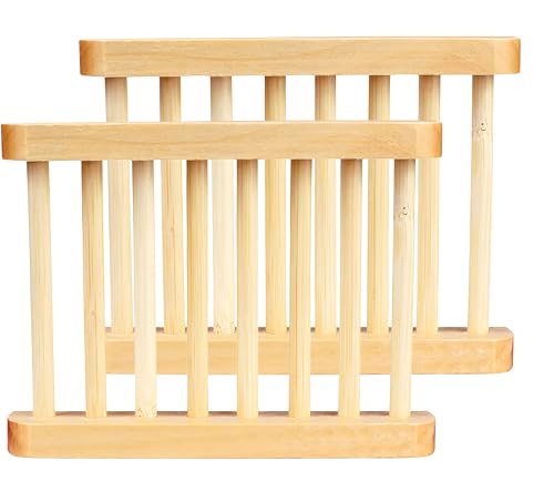2-Pack Bamboo Soap Tray Set - Self-Draining Wooden Soap Holder for Bathroom Shower & Kitchen