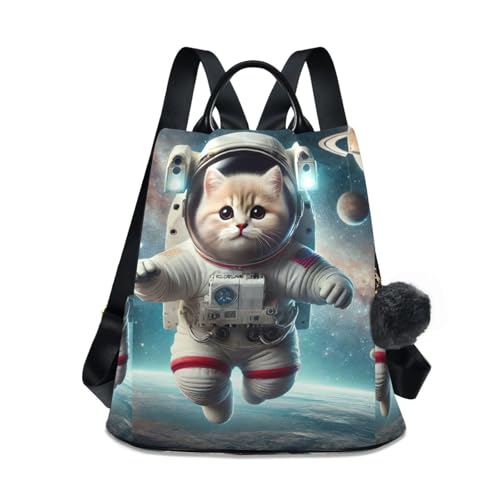 Sac à dos femme motif chaton astronaute résistant pour le voyage