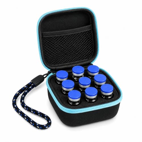 ALNKDH Peptide Case 9/12 Slots Insulin Vial Protector Organizer Bag for Diabetic Medication Insulin Vial Protector Case - Peptide Vial Holder Fits U-100 Vials (Black and Blue 9-Slot Box Only)