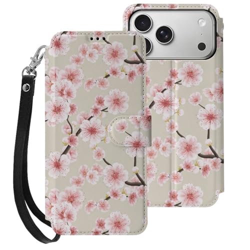 和柄 和風 さくら 花柄 iPhone17ProMax用ケース 手帳型 ストラップ付き カード収納 スタンド機能 アイフォン17ProMaxケース 大容量 耐衝撃 PUレザー カバー スマホケース 財布型 Case