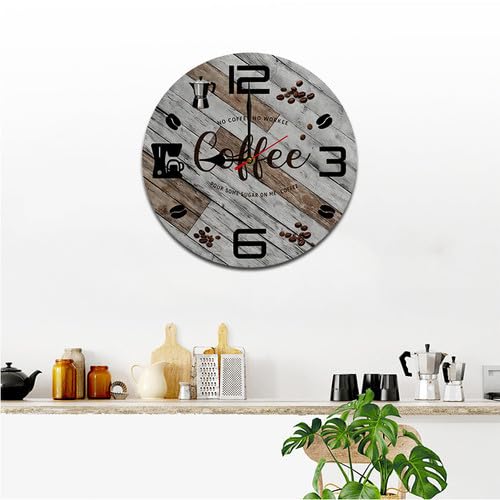 Reloj de pared de café redondo de 10 pulgadas silencioso de madera miniatura 4