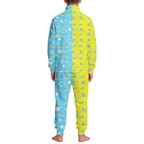 Image of Kids Two-Piece Classic Zippered Sports Jacket Set Sweatpants Jogging Teenager Sportswear Set