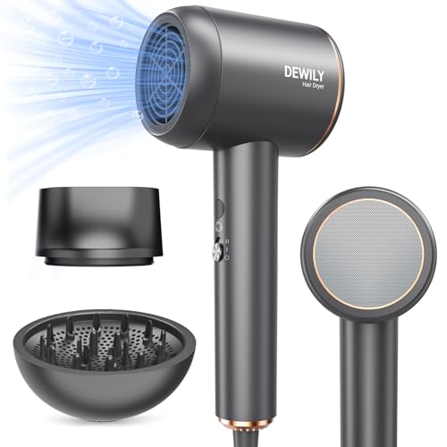 DEWILY Phon Capelli 1800W Asciugacapelli Ionico, Phon con Diffusore e Concentratore, 4 Livelli di Riscaldamento e 2 di Ventola, Potente Hair Dryer Piccolo per Viaggi e Saloni Domestici
