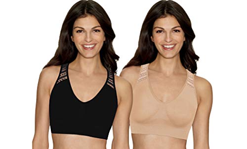 Hanes ComfortFlex Fit Wire Free Bra 2 Pack, (Black and Nude Lace, S)