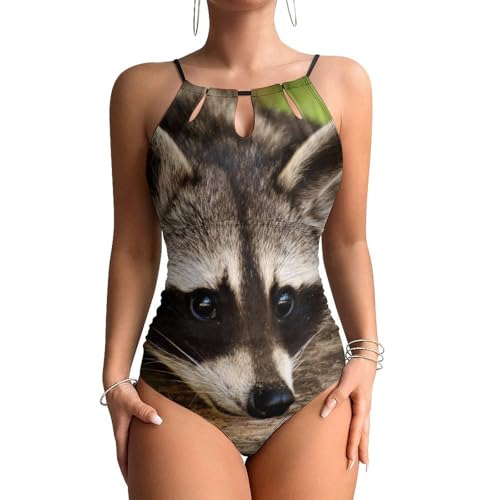 Maillot de bain une pièce femme raton laveur brun gainant pour la plage