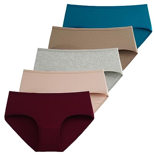 INNERSY Bragas Mujer Algodón Elástico Culotte Cintura Media Ropa Interior Comoda Braguita 5 Pack (M, Multicolor Discreto)