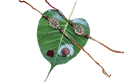 TVB Rakhi thread for brother for rakshabandhanwith shree symbol with stone and red green beads
