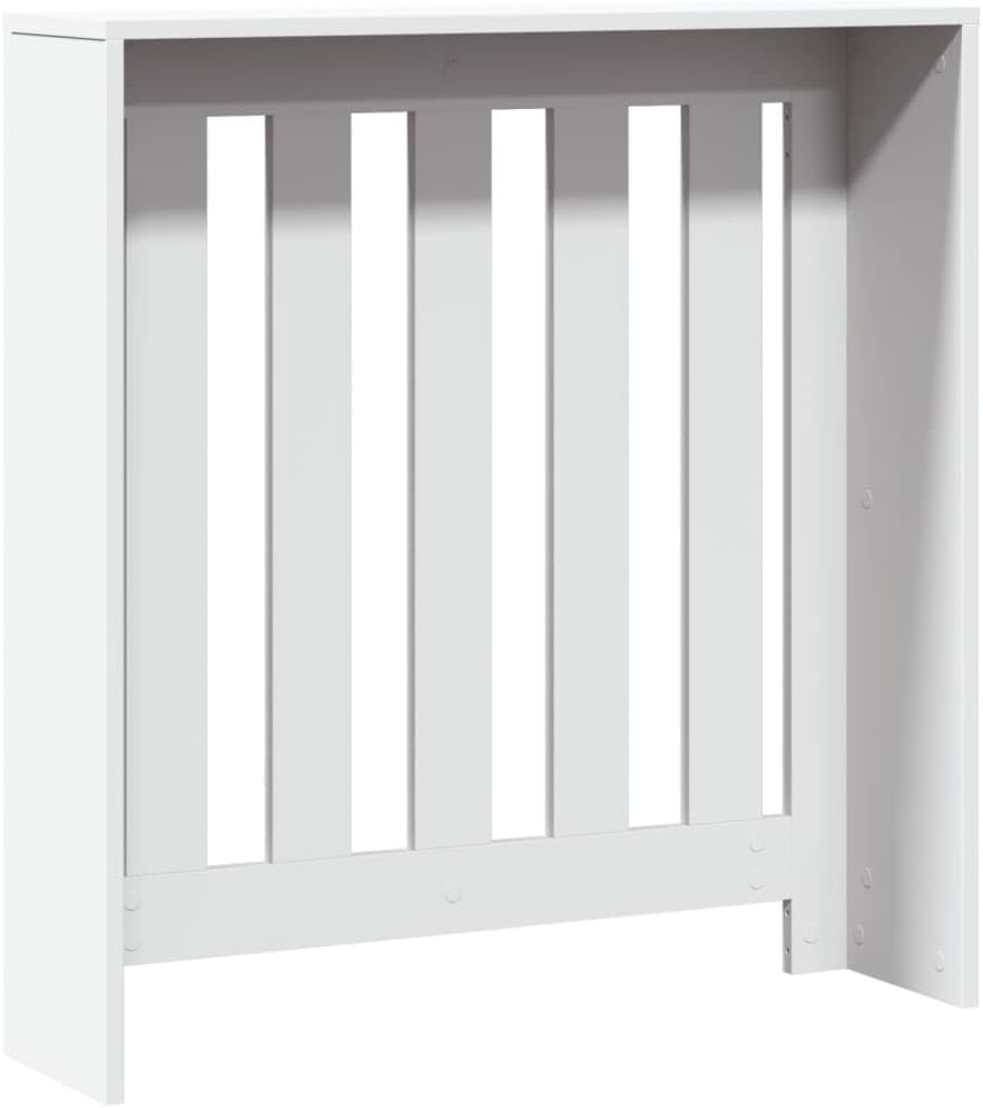 White Engineered Wood Radiator Cover Cabinet 30.7x7.9x32.3 Inches with Shelf, Modern Slatted Design for Living Room, Durable and Easy Clean Surface, Stable Moisture Resistant