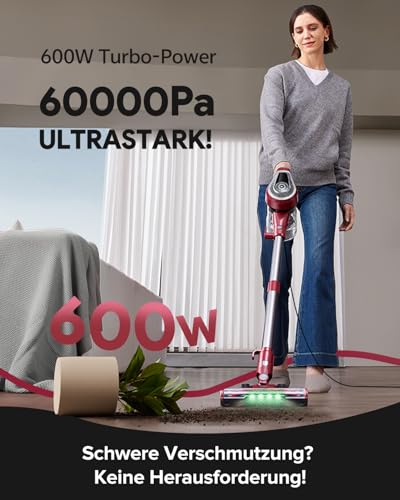 Vexilar C8 Staubsauger mit Kabel - 600W/60kPa Handstaubsauger mit 7m Kabellänge, verhedderungsfreie elektrische Upgrade-Bodenbürste, 1.5L beutelloser Behälter für Hartböden Teppiche Tierhaare 2