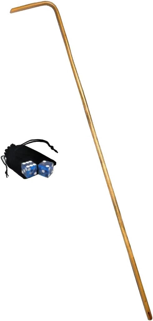 Cyber-Deals Rattan Craps Dealer Dice Stick 36" Inch + Selected Las Vegas Casino Authentic Dice Pair + Dice Pouch Bundle (Flamingo (Blue Polished))