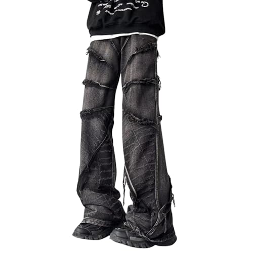 Men's Baggy Jeans Y2k Hip Hop Pants Stacked Jeans for Women Mid Rise Fashion Grunge Streetwear Clothes Black