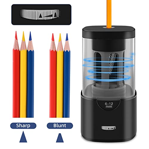 Electric Pencil Sharpener, Auto Stop Pencil Sharpener For Colored Pencils, Sharp & Fast, For 6-12Mm Pencils, Pencil Sharpener Electric Plug In, Strong Helical Blade, Ideal For Home, Classroom (Black) #TOP4