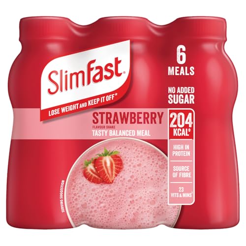 SlimFast Ready To Drink Shake, Strawberry Flavour, 6 x 325 ml Multipack