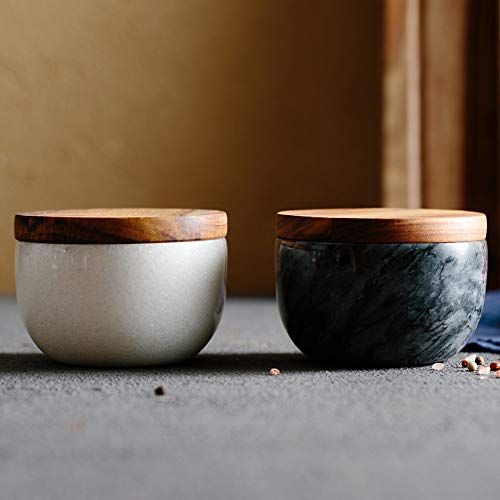 Jalz Jalz Salt Box Black Marble Base Wood Cover Salt Keeper #TOP4
