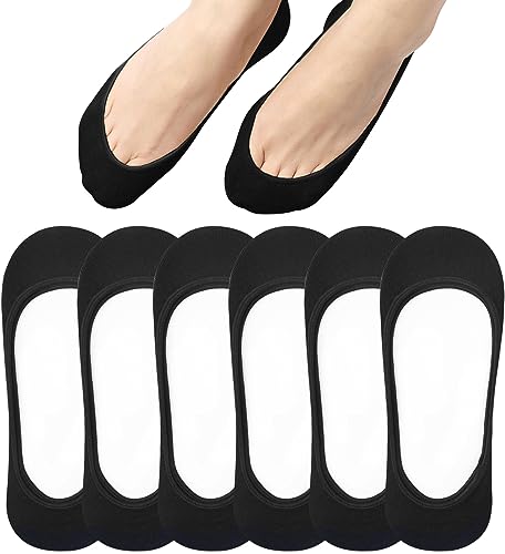 Toes Home No Show Socks Womens, Ultra Low Cut Liners Non Slip Footies for Flats Hidden Invisible Boat Summer Black 6 Pairs