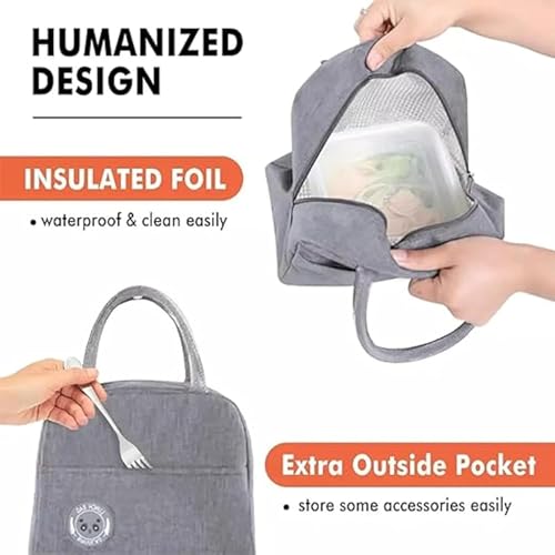 Image of OLAID Milton Insulated Lunch Bag with Handles, Canvas Material, Navy Blue and Grey, Set of 2, 4 Liters
