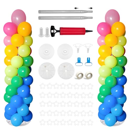Lot de 2 supports de colonnes de ballons robustes, réglables de 2 m, support réutilisable avec sacs de lest, support télescopique en métal, centre de table, tour de ballons pour anniversaire, mariage