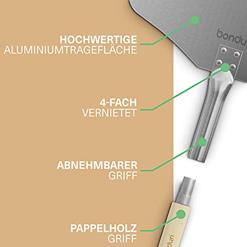Foto von bonduri Pizzaschieber | Pizzaschaufel 64cm aus Holz & Aluminium, Pizza Zubehör - Pizza Set für Backofen, Pizzaofen, Holzofen und Grill - Pizza Schieber | Pizzaschieber Holz - inkl. E-BOOK