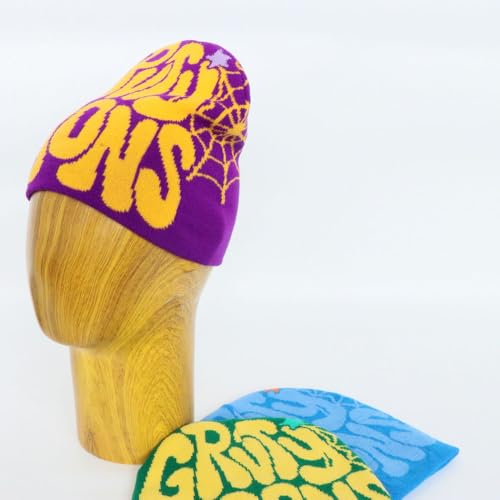 Image of Printed Beanie Hat, Beanies Y2K Winter Hats Streetwear Skull Cap Double-Layer Knitted Beanies Warm Knit Beanie, Hip Hop Streetwear Clothing