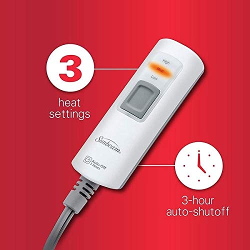 Sunbeam Electric Heated Throw Blanket Velvet Plush Washable With 3-Heat Setting Auto-Off Controller, (Beige) #TOP2