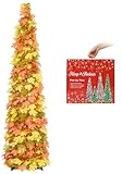 MACTING Fall Tree with 100 LED Warm Lights 5FT Collapsible Autumn Maple Leaf Pop Up Tinsel Tree Battery Operated with Timer Easy-Assembly for Porch Home Apartment Holiday Thanksgiving Christmas Decor