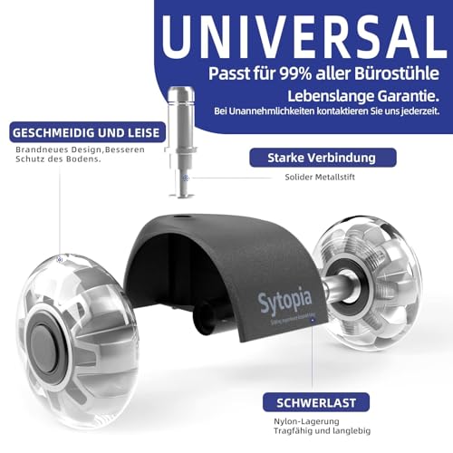 Sytopia Bürostuhl Rollen 11mm x 22 mm, 5er Set Rollen für Bürostühle, Super Leise und Weiche für Hartböden, Parkett, Teppich, Laminat, Keine Bodenschutzmatte Nötig (Grau, Nicht für 1KEA 10mm Stift)