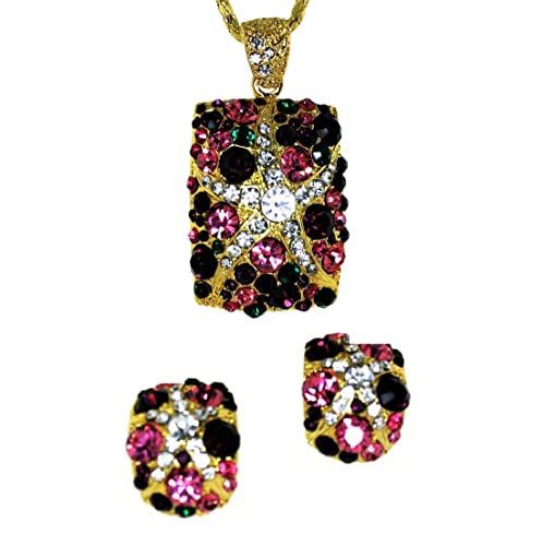 Mevoi Clear Crystal Starfish Center Rectangle Pendent Earrings Set - Rose