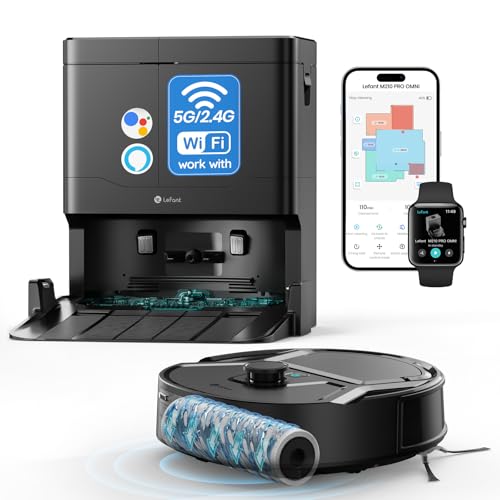 LEFANT M210 PRO OMNI Saugroboter mit Roller Wischfunktion,20000 Pa,Vermeiden von Hindernissen,Präzise Laserkartierung & Navigation,No-Go-Zone,Extra breite Reinigungsbahn,2.4G/5G, App und Alexa,Schwarz