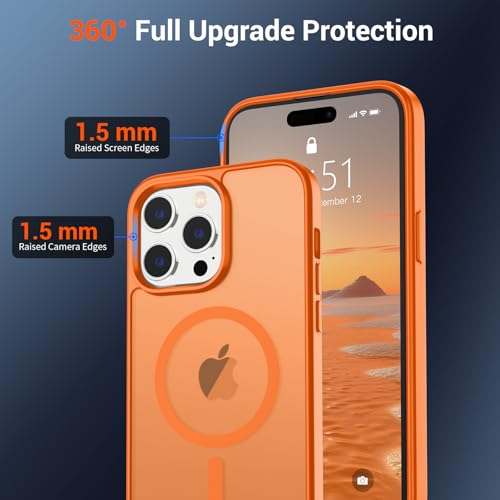 Image of SUPFINE Magnetic for iPhone 14 Pro Max Case with Screen Protector (Compatible with MagSafe) (Military Grade Drop Protection) Translucent Matte Shockproof Phone Cover,Starry Orange