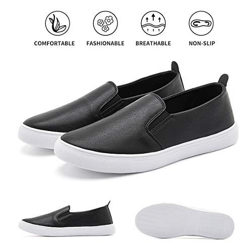Hash Bubbie Women's Slip On Shoes Fashion Pu Leather Sneaker Low Top Casual Shoes (7, Black, Numeric_7) #TOP1