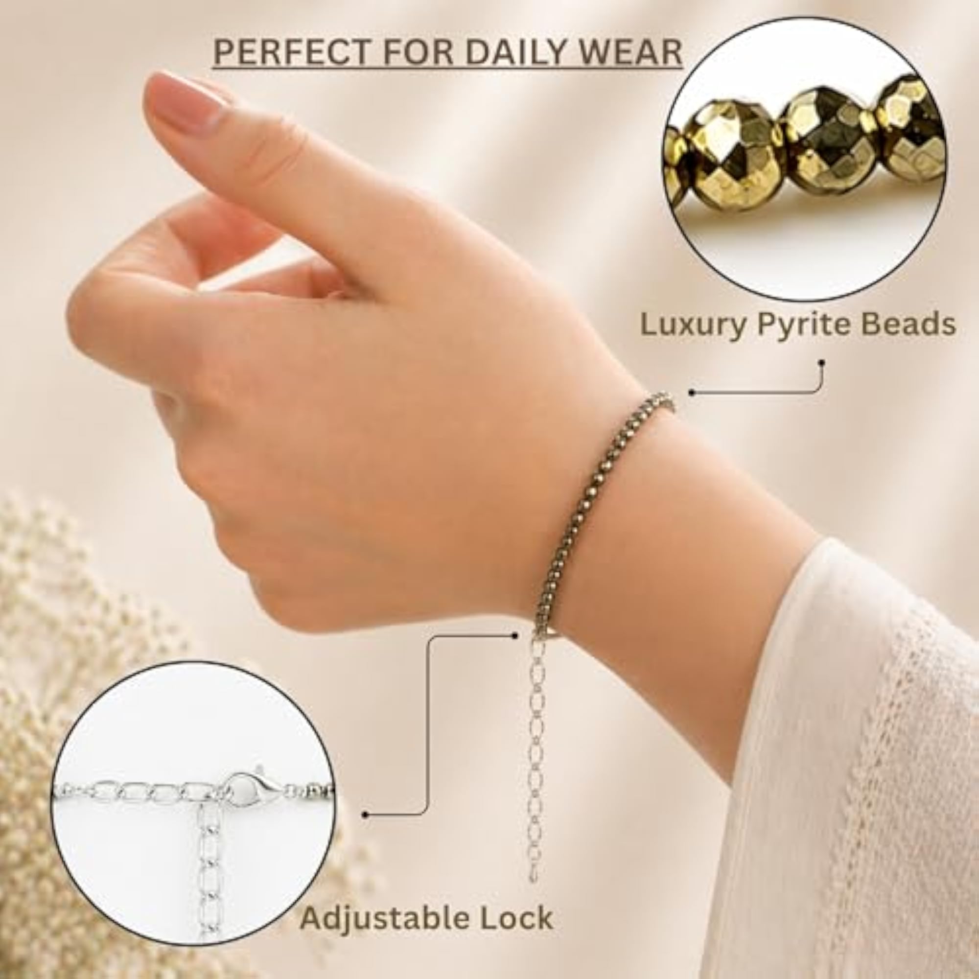 Women's Pyrite Anklet, Healing Stone for Wealth & Luck