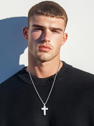 Image of U7 Cross Necklace for Men, Stainless Steel Silver Black Gold Mens Cross Necklace, 22-24 Inches