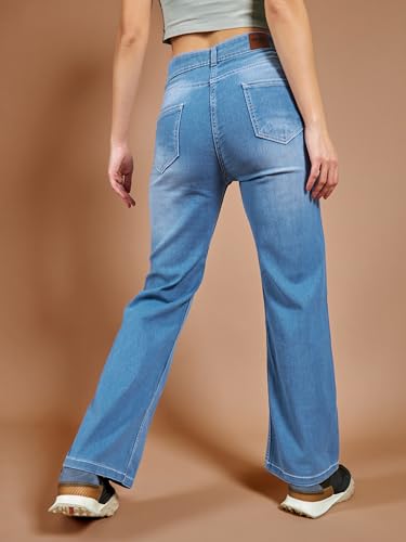 Image of Dolce Crudo Women's Wide Leg Mid Rise Regular Length Blast Effect Light Weight Denim Jeans