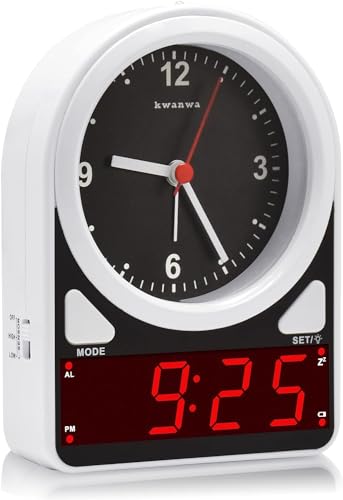 KWANWA 2 en 1 Reloj analógico y Despertador Digital, Despertador analógico sin tictac, con Snooze, Despertador a Pilas Reloj de sobremesa para Dormitorio, Noche niños y Oficina