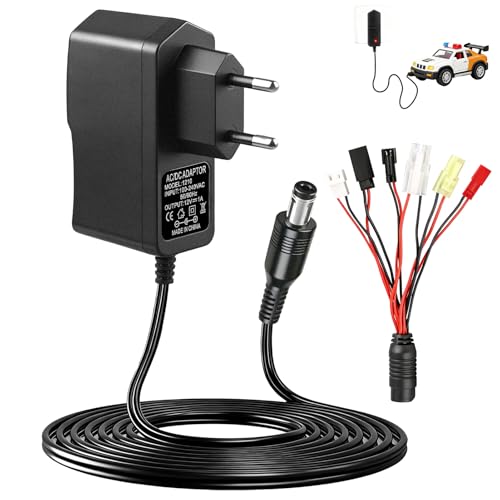 Cargador Inteligente para Batería de Coche Teledirigido 2,4V–12V NiMH/NiCd 2–10S, Cargador de Batería de Coche RC con 5 Adaptadores Universales, Carga Segura para RC, Airsoft, Barcos y Aviones