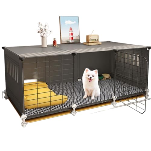 Brfveob 犬用ケージ 小型犬用 トラックゲージ ペット 小型・中型・大型犬用 屋根付き 屋内用 掃除簡単 組み立て簡単 引き出しトレイ 頑丈 安定性 スタイリッシュ 犬用 ペット 小型犬用 トイレ付き屋内犬小屋 中型犬用一体型犬フェンス テディとビシ