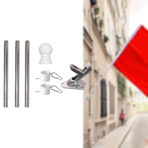 Kit Mât de Drapeau Extérieur 3 Pièces avec Support Mural Base Ajustable Argent - 5